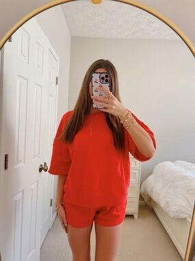 Daily Drills Heart Cropped Sleeve Crew & Super Shorts Set
